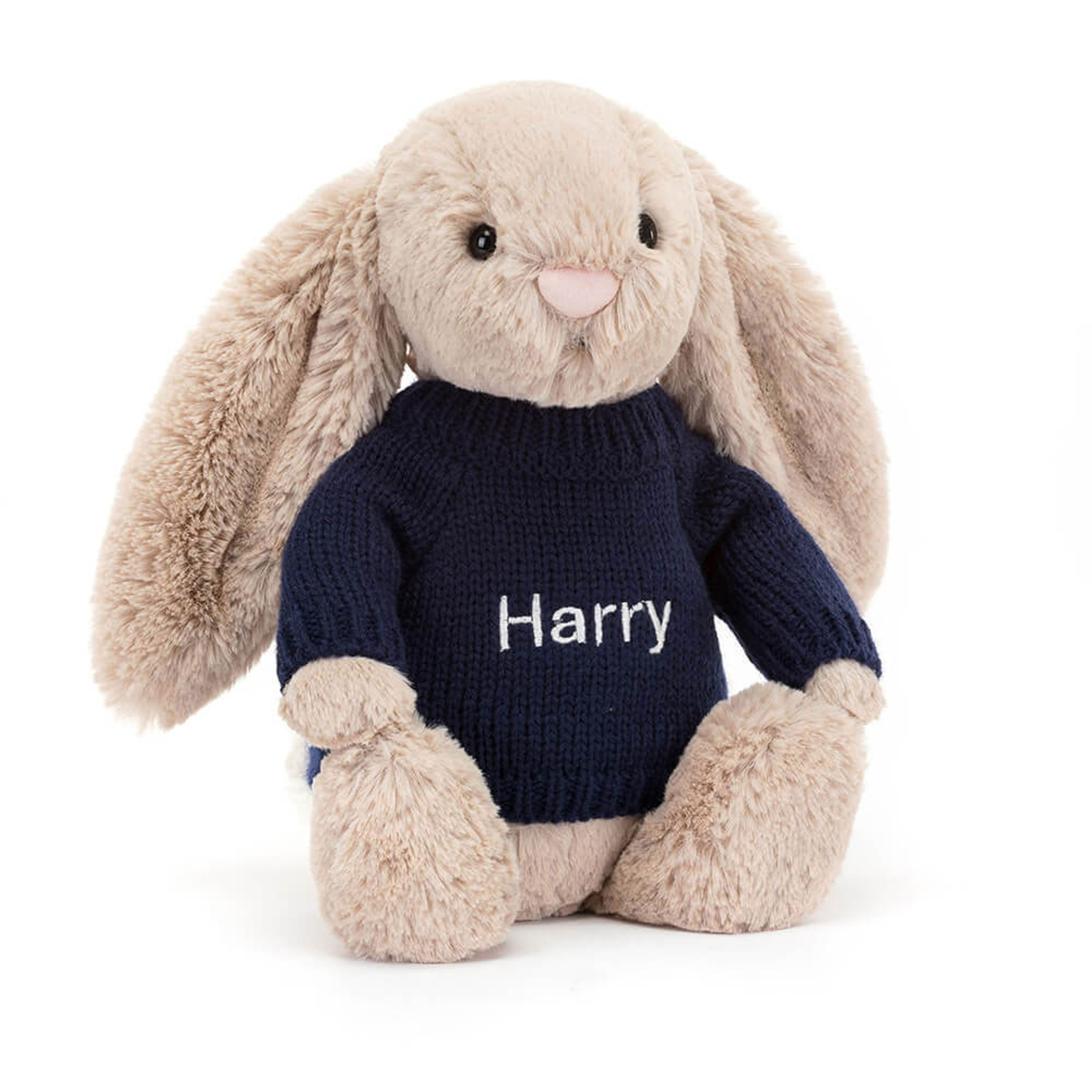 Bashful Beige Bunny with Personalized Navy Jumper